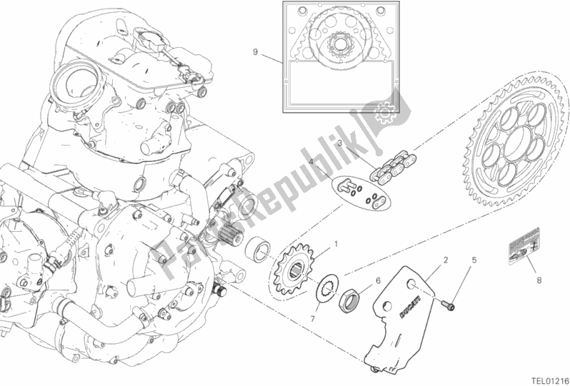 All parts for the Front Sprocket - Chain of the Ducati Hypermotard 950 USA 2019